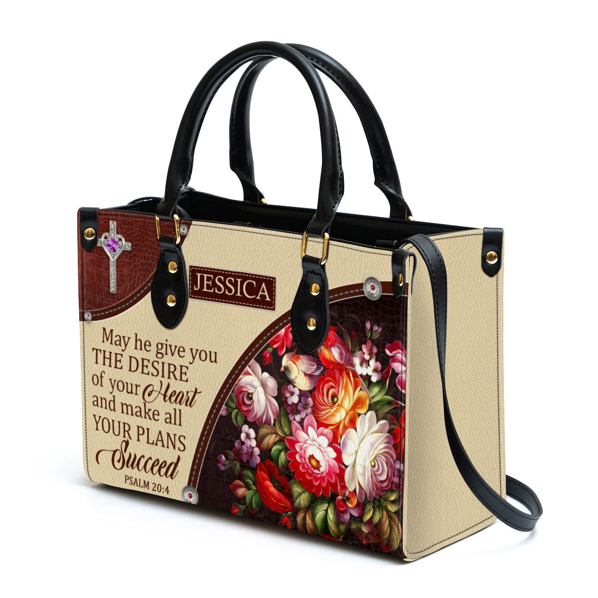 Personalized Flower May He Make All Your Plans Succeed Leather Bag - Christian Pu Leather Bags For Women