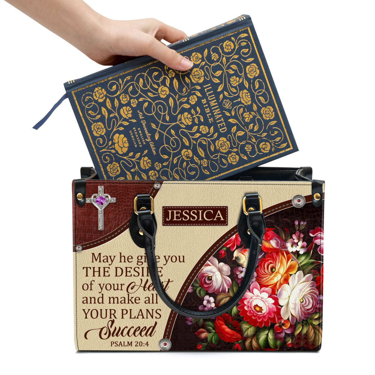Personalized Flower May He Make All Your Plans Succeed Leather Bag - Christian Pu Leather Bags For Women