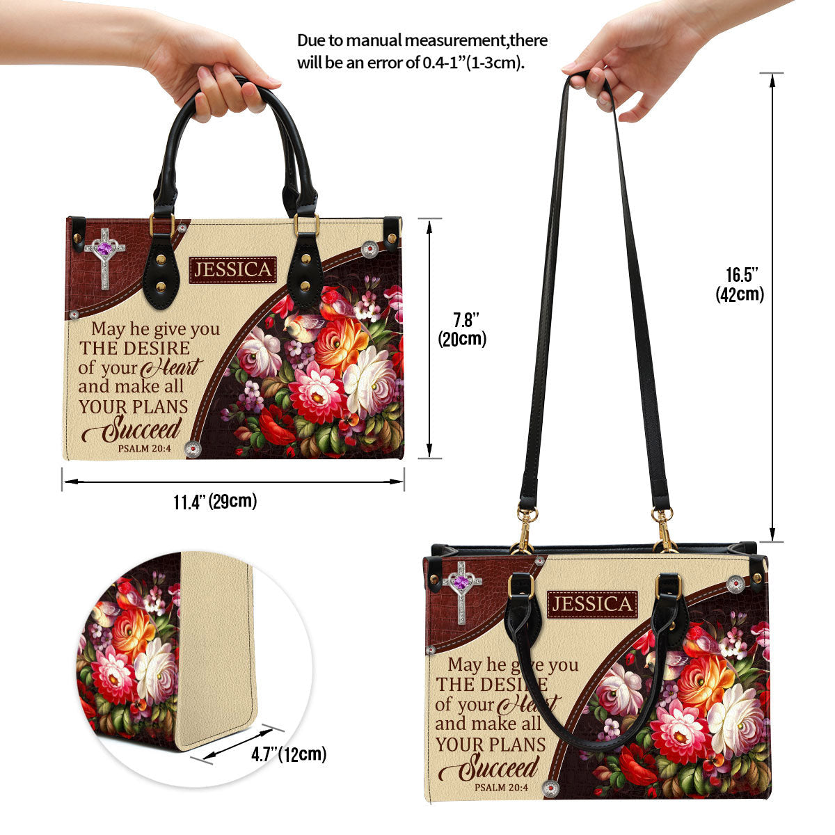 Personalized Flower May He Make All Your Plans Succeed Leather Bag - Christian Pu Leather Bags For Women