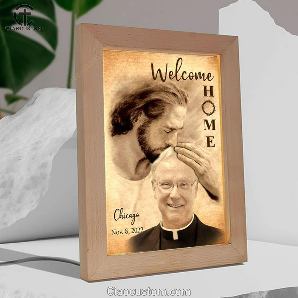 Personalized Frame Lamp Safe In God's Arms - Custom Welcome Home Frame Lamp Wall Art - Digital File