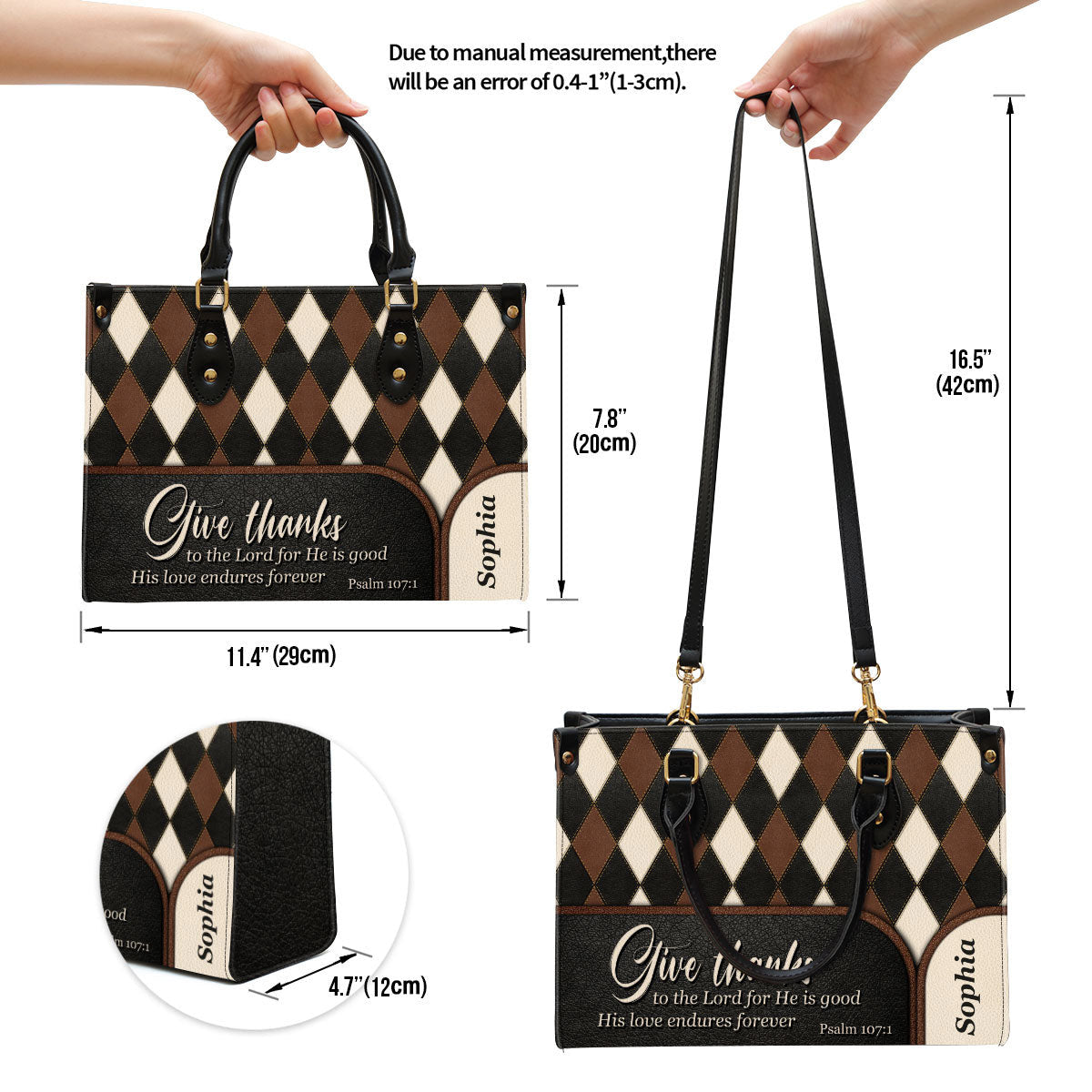 Personalized Give Thanks To The Lord For He Is Good Unique Leather Bag - Christian Pu Leather Bags For Women
