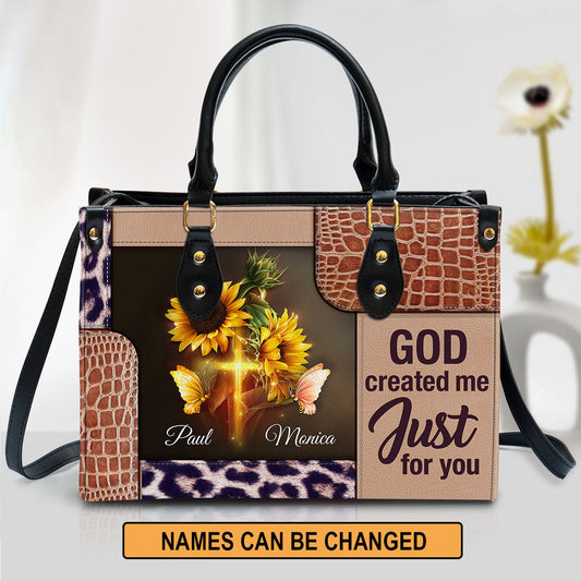 Personalized God Created Me Just For You Lovely Leather Bag - Christian Pu Leather Bags For Women