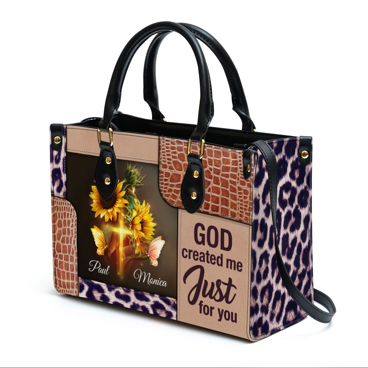 Personalized God Created Me Just For You Lovely Leather Bag - Christian Pu Leather Bags For Women