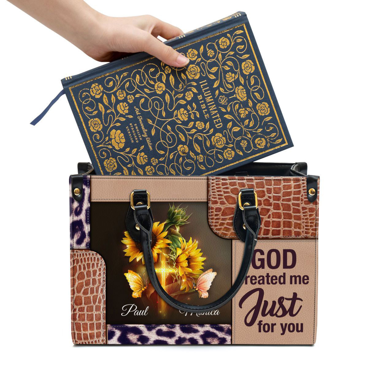 Personalized God Created Me Just For You Lovely Leather Bag - Christian Pu Leather Bags For Women
