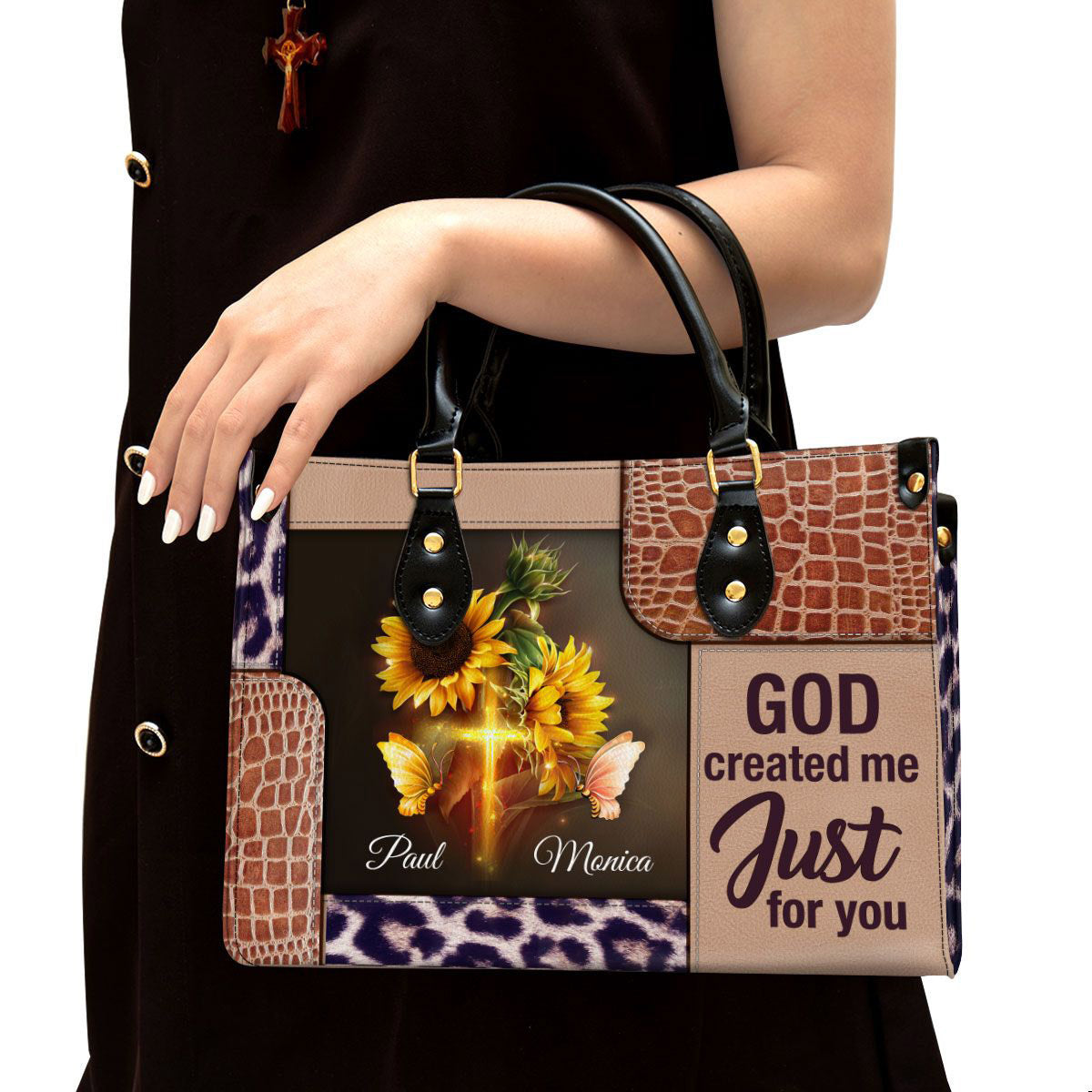 Personalized God Created Me Just For You Lovely Leather Bag - Christian Pu Leather Bags For Women