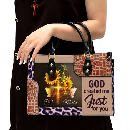 Personalized God Created Me Just For You Lovely Leather Bag - Christian Pu Leather Bags For Women