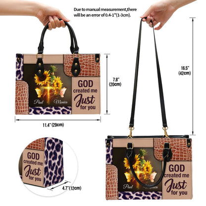 Personalized God Created Me Just For You Lovely Leather Bag - Christian Pu Leather Bags For Women