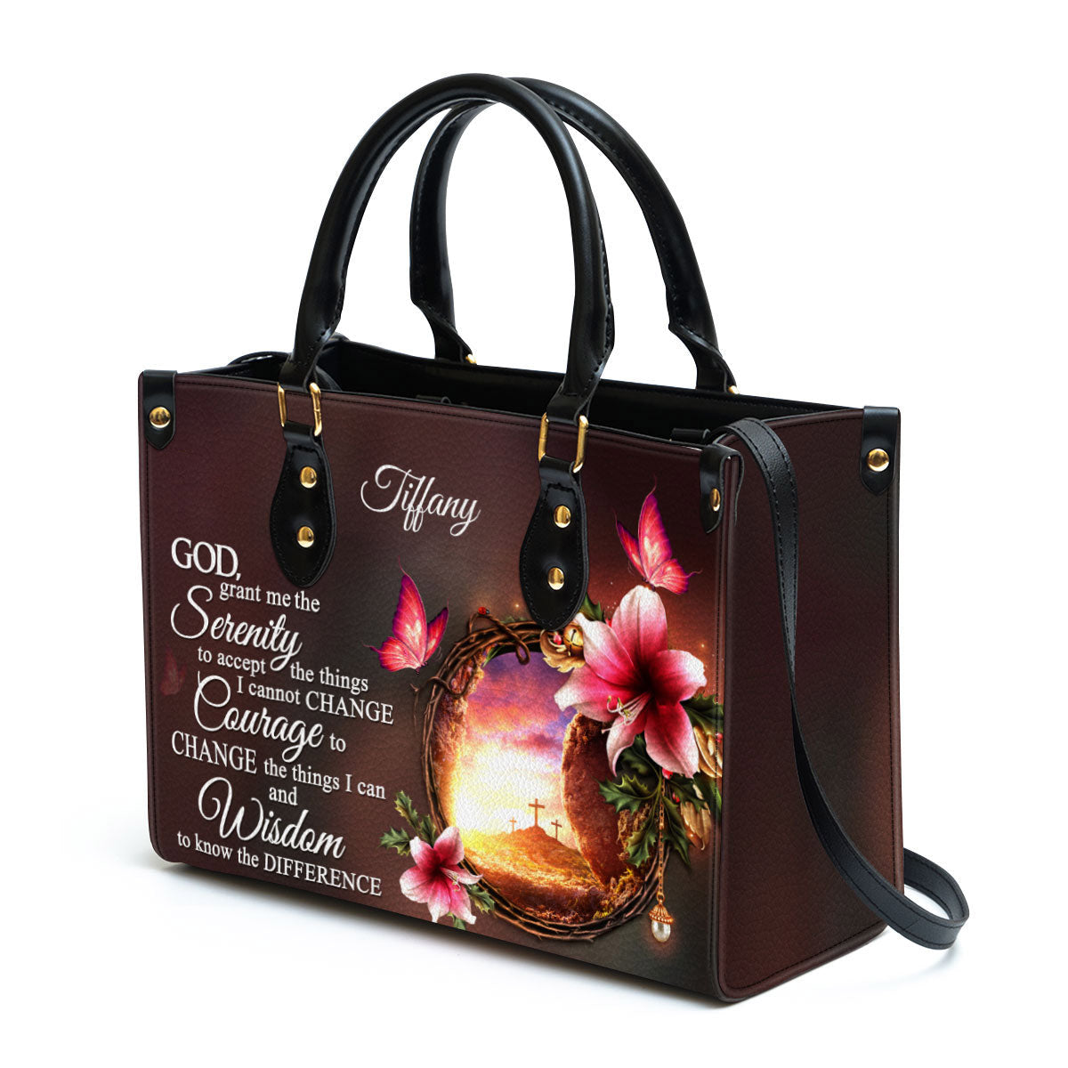 Personalized God Grant Me The Serenity To Accept The Things I Cannot Change Leather Bag - Christian Pu Leather Bags For Women