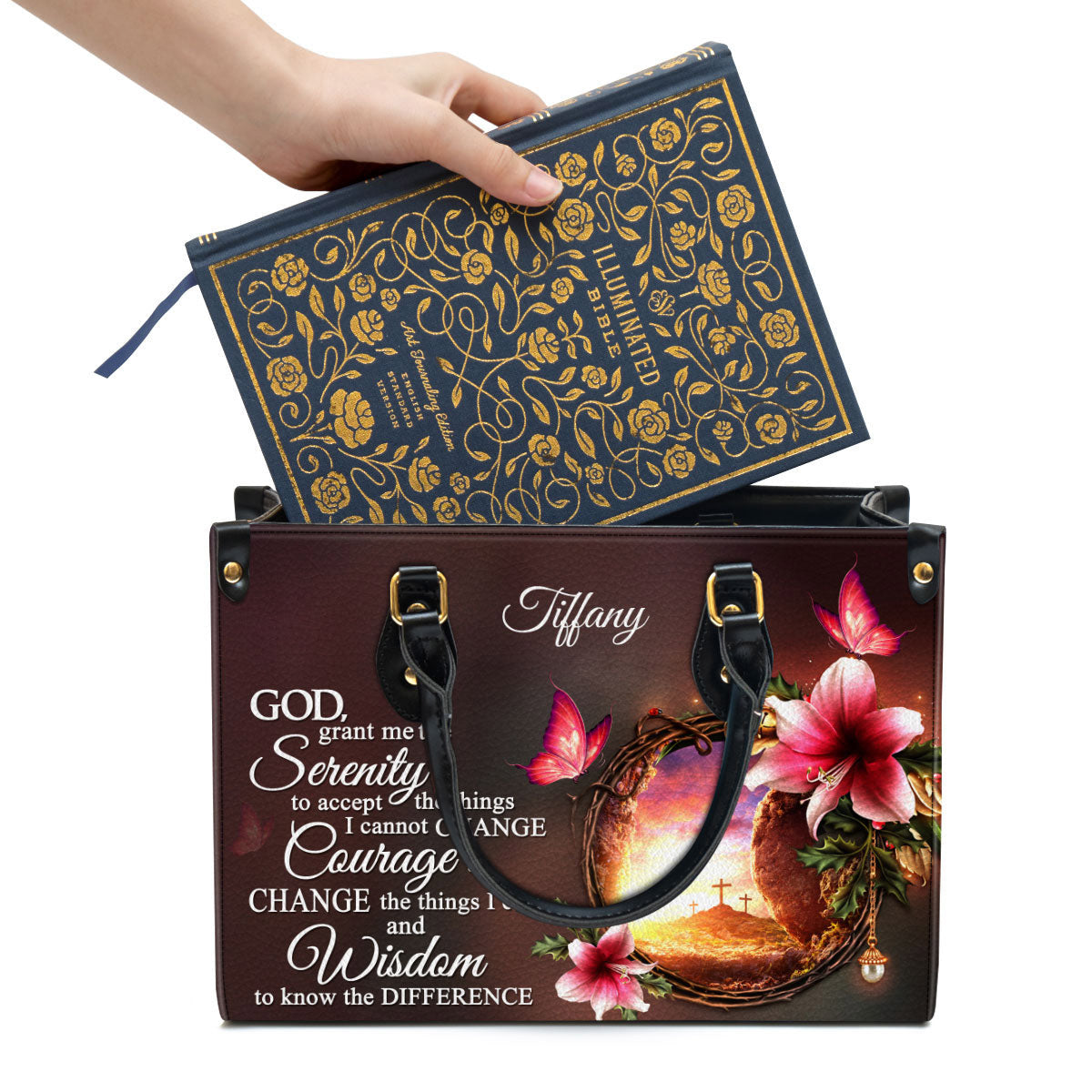 Personalized God Grant Me The Serenity To Accept The Things I Cannot Change Leather Bag - Christian Pu Leather Bags For Women