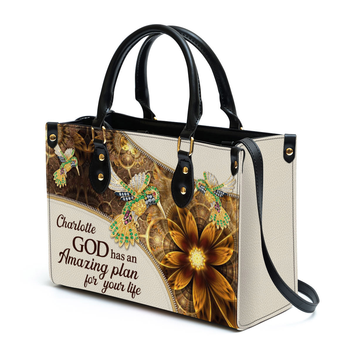 Personalized God Has An Amazing Plan For Your Life Elegant Bird And Flower Leather Bag - Christian Pu Leather Bags For Women