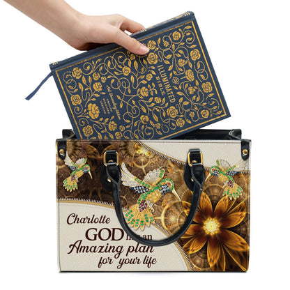 Personalized God Has An Amazing Plan For Your Life Elegant Bird And Flower Leather Bag - Christian Pu Leather Bags For Women