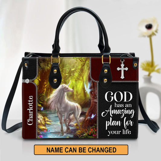 Personalized God Has An Amazing Plan For Your Life Special Unicorn Leather Bag - Christian Pu Leather Bags For Women