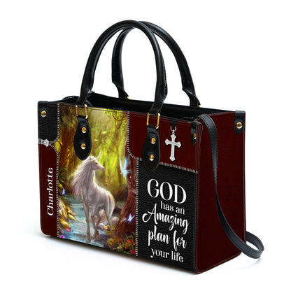 Personalized God Has An Amazing Plan For Your Life Special Unicorn Leather Bag - Christian Pu Leather Bags For Women
