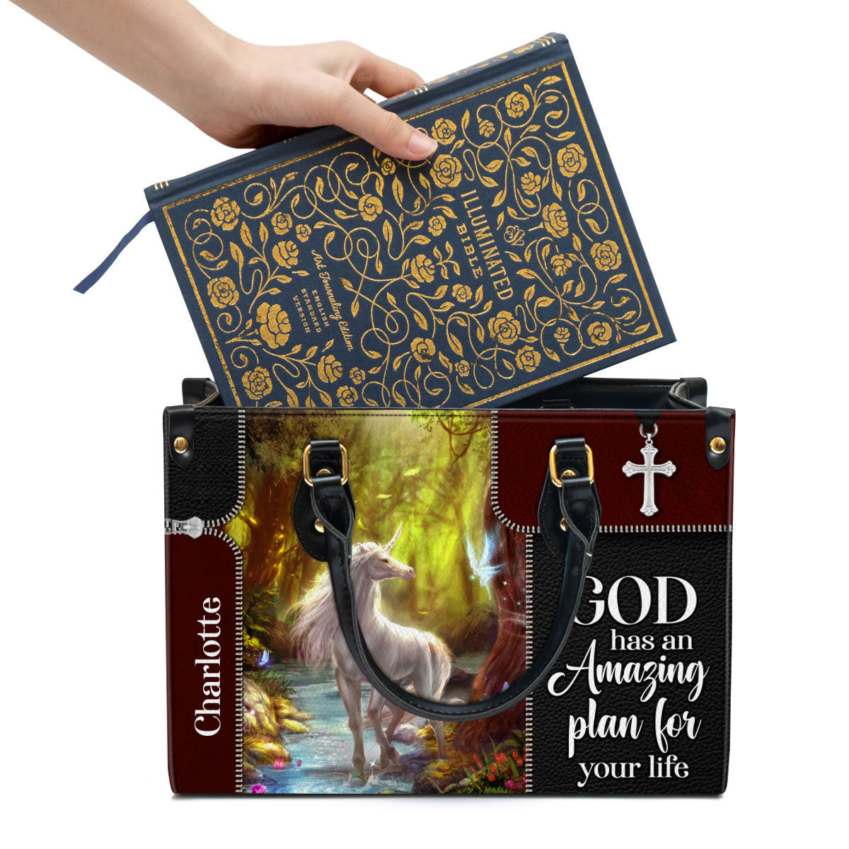 Personalized God Has An Amazing Plan For Your Life Special Unicorn Leather Bag - Christian Pu Leather Bags For Women