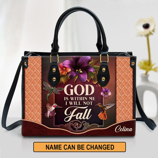 Personalized God Is Within Me I Will Not Fall Special Hummingbird Leather Bag - Christian Pu Leather Bags For Women