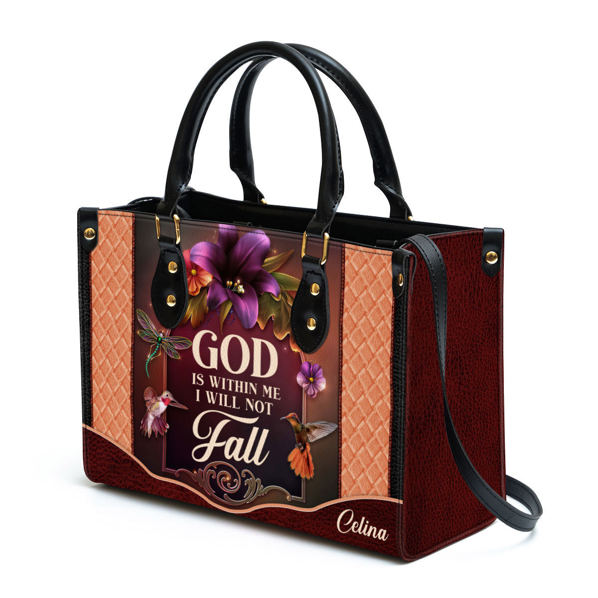 Personalized God Is Within Me I Will Not Fall Special Hummingbird Leather Bag - Christian Pu Leather Bags For Women