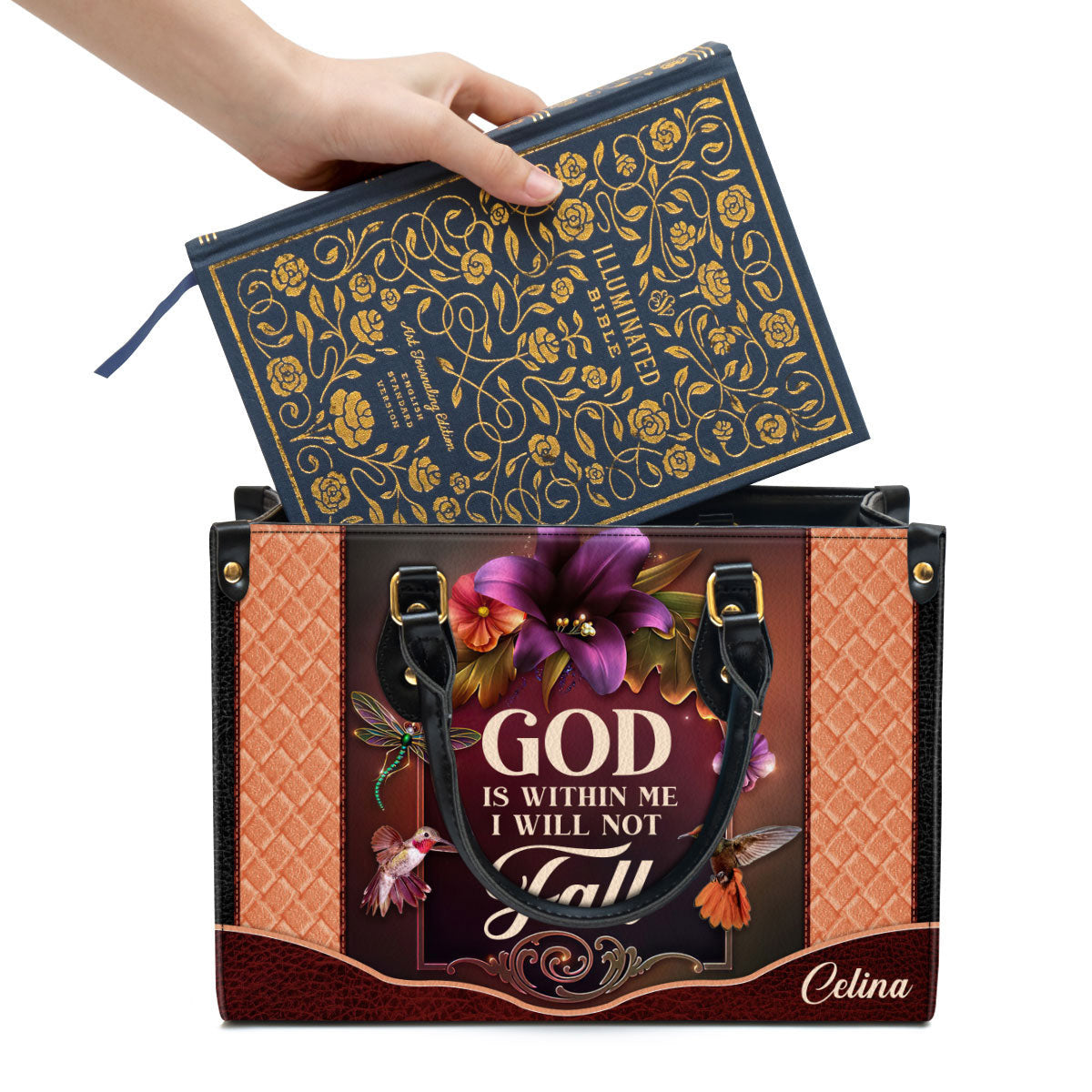 Personalized God Is Within Me I Will Not Fall Special Hummingbird Leather Bag - Christian Pu Leather Bags For Women