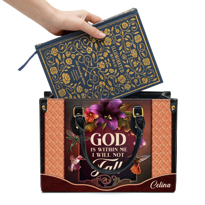 Personalized God Is Within Me I Will Not Fall Special Hummingbird Leather Bag - Christian Pu Leather Bags For Women