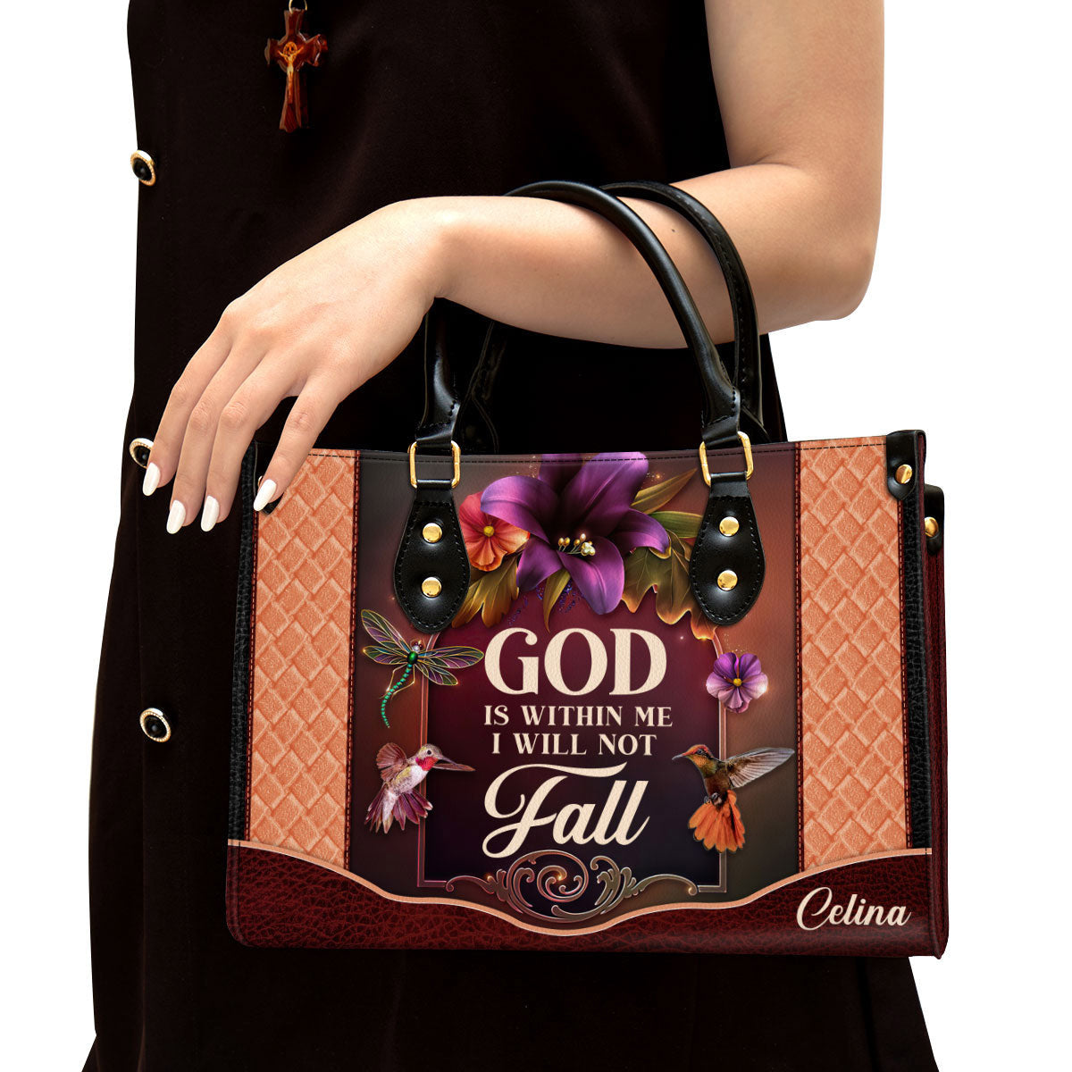 Personalized God Is Within Me I Will Not Fall Special Hummingbird Leather Bag - Christian Pu Leather Bags For Women