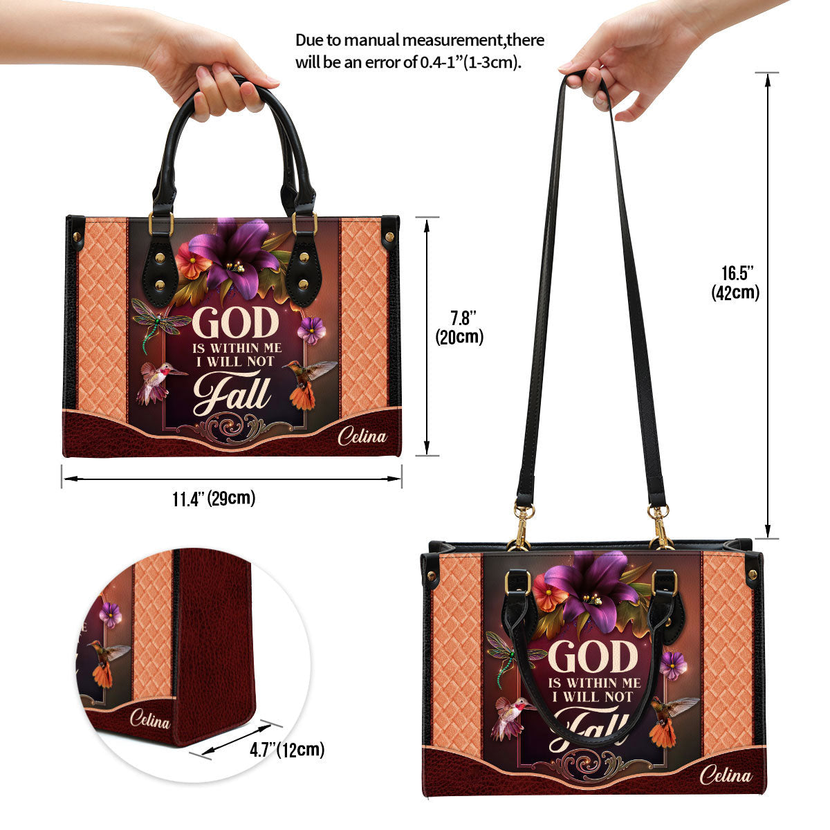 Personalized God Is Within Me I Will Not Fall Special Hummingbird Leather Bag - Christian Pu Leather Bags For Women