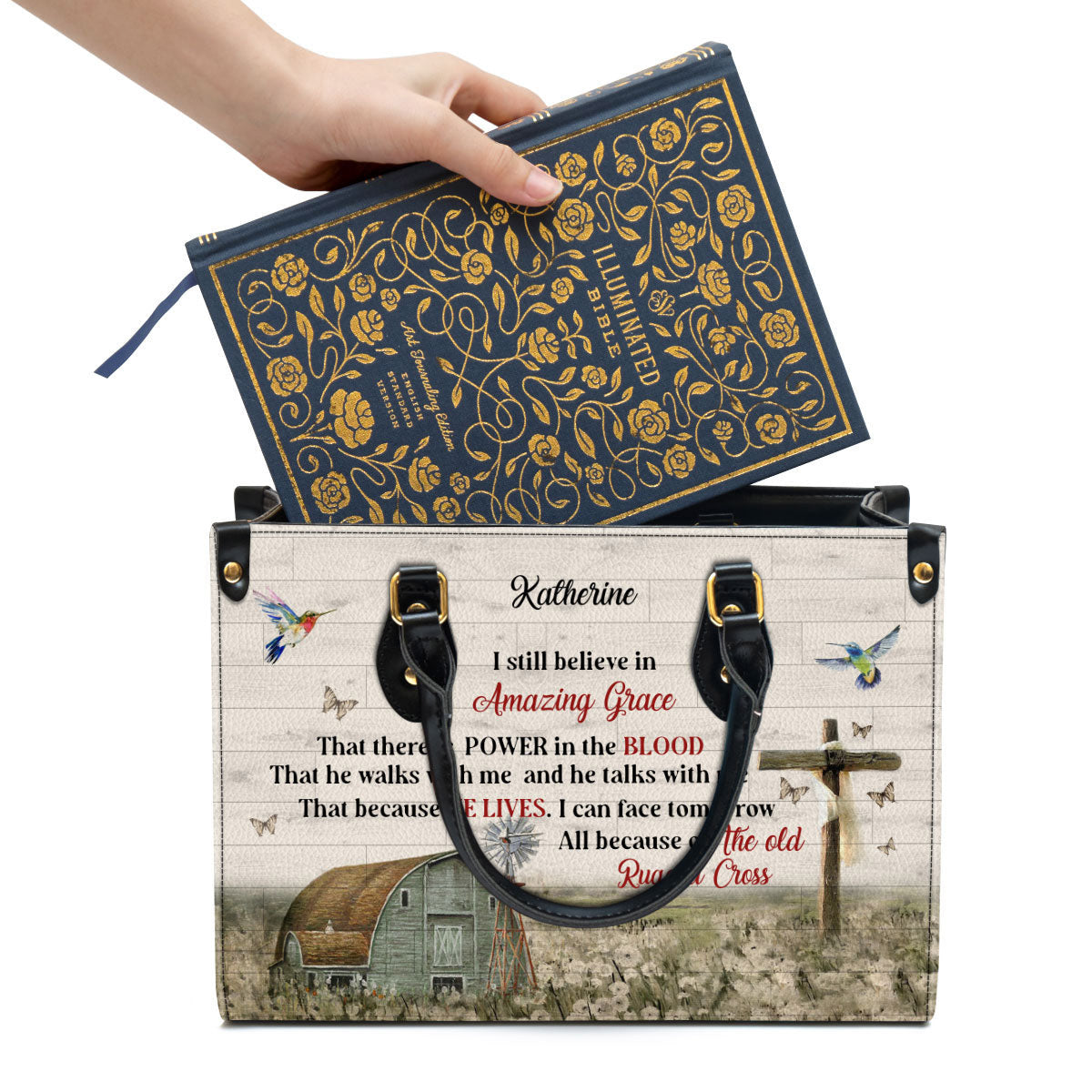 Personalized Gorgeous Cross I Still Believe In Amazing Grace Leather Bag - Christian Pu Leather Bags For Women