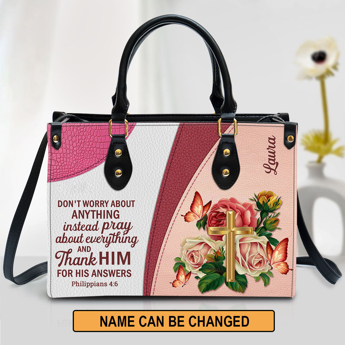 Personalized Gorgeous Rose Don‘T Worry About Anything Leather Bag - Christian Pu Leather Bags For Women