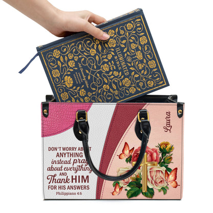 Personalized Gorgeous Rose Don‘T Worry About Anything Leather Bag - Christian Pu Leather Bags For Women