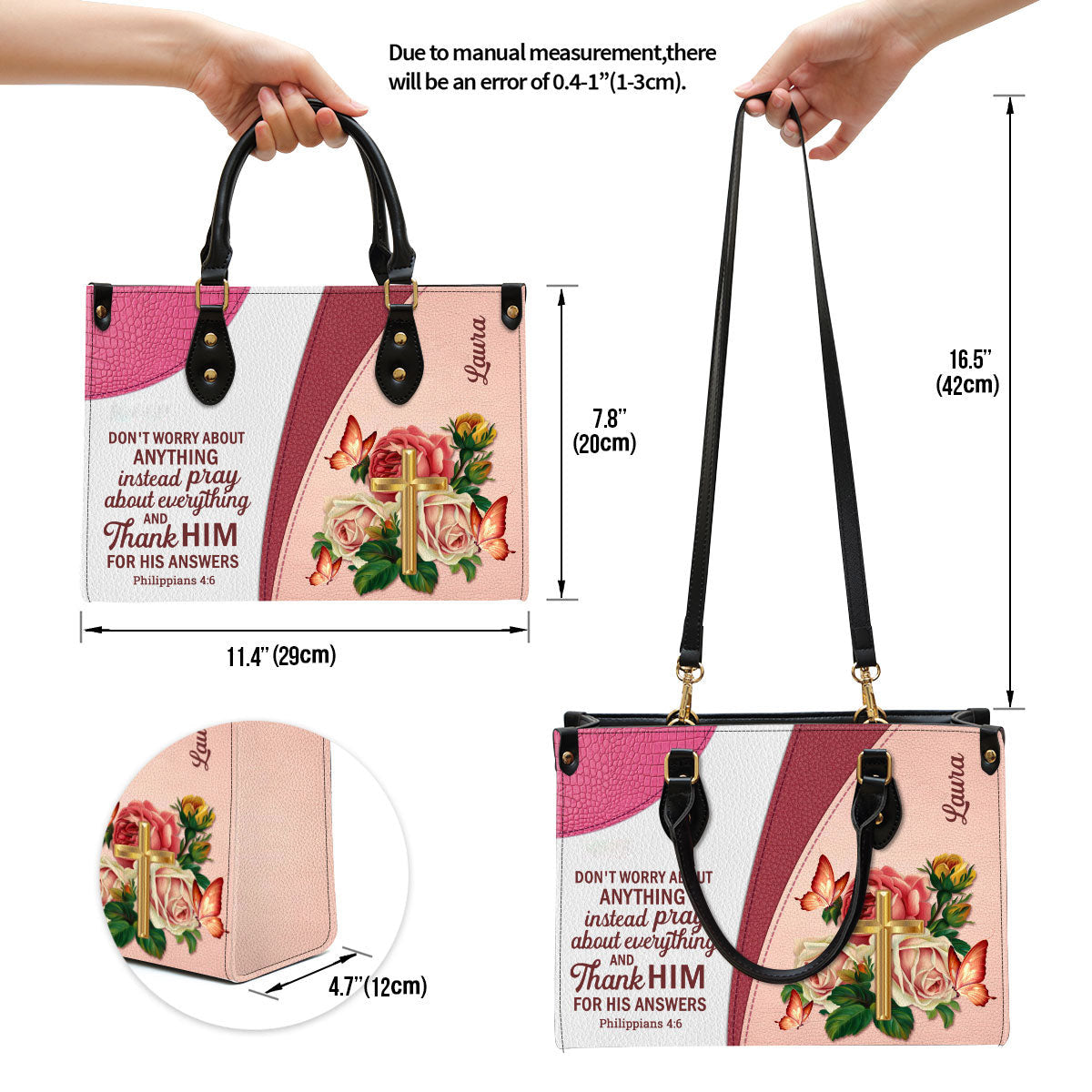 Personalized Gorgeous Rose Don‘T Worry About Anything Leather Bag - Christian Pu Leather Bags For Women