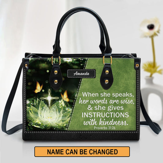 Personalized Gorgeous When She Speaks Her Words Are Wise Leather Bag - Christian Pu Leather Bags For Women