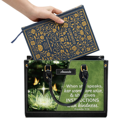 Personalized Gorgeous When She Speaks Her Words Are Wise Leather Bag - Christian Pu Leather Bags For Women