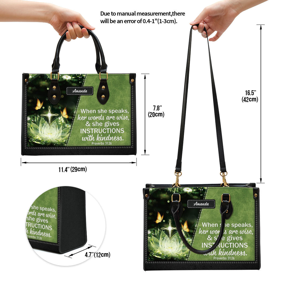 Personalized Gorgeous When She Speaks Her Words Are Wise Leather Bag - Christian Pu Leather Bags For Women