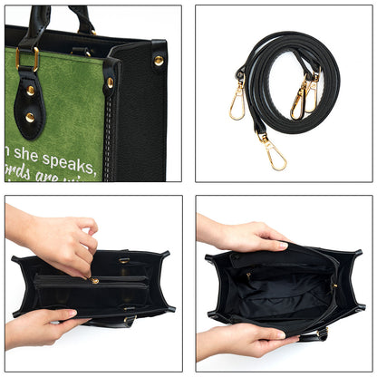 Personalized Gorgeous When She Speaks Her Words Are Wise Leather Bag - Christian Pu Leather Bags For Women