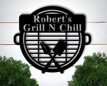 Personalized Grill N Chill Cut Metal Sign - Custom Metal Signs - Decorative Metal Wall Art