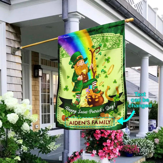 Personalized Happy Saint Patrick's Day Leprechaun House Flag - St Patrick's Day Garden Flag - St. Patrick's Day Decorations