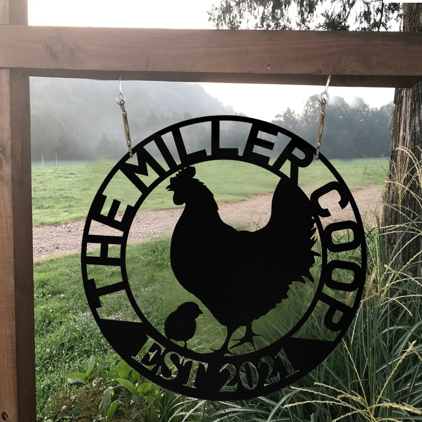 Personalized Hen Chick Chicken Metal Farm Coop Sign Monogram Custom Outdoor Farmhouse Wall Decor Gift