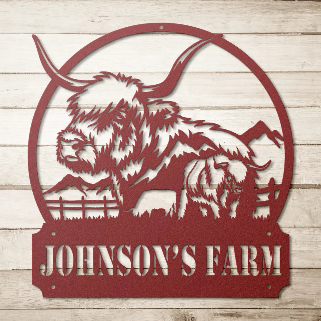 Personalized Highland Cow Metal Wall Art - Custom Farm House Sign - Farm House Decor