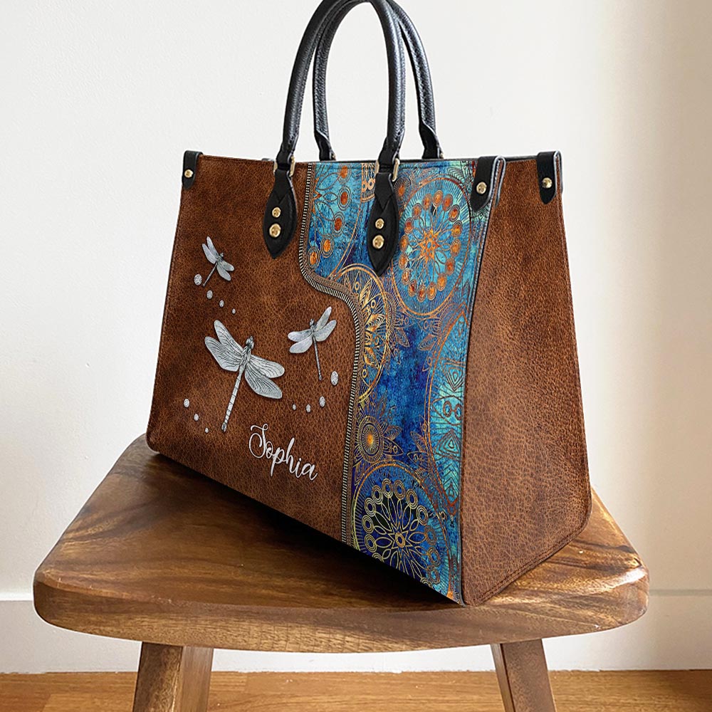Personalized Hippie Dragonfly Abstract Art Leather Bag - Women's Pu Leather Bag - Best Mother's Day Gifts