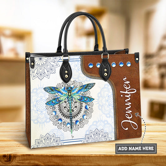 Personalized Hippie Dragonfly Mandala Leather Bag - Women's Pu Leather Bag - Best Mother's Day Gifts
