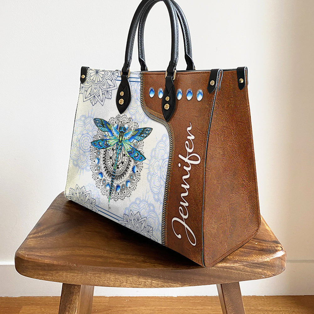 Personalized Hippie Dragonfly Mandala Leather Bag - Women's Pu Leather Bag - Best Mother's Day Gifts