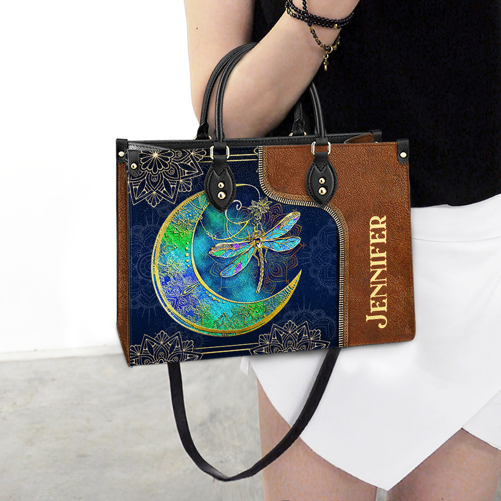 Personalized Hippie Dragonfly Moon Child Leather Bag - Women's Pu Leather Bag - Best Mother's Day Gifts