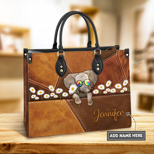 Personalized Hippie Elephant Daisy Leather Bag - Women's Pu Leather Bag - Best Mother's Day Gifts