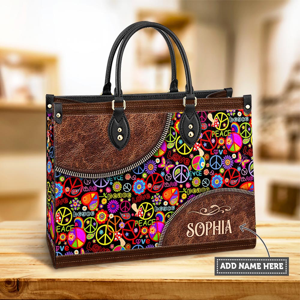 Personalized Hippie Pattern Love Peace Leather Bag - Women's Pu Leather Bag - Best Mother's Day Gifts
