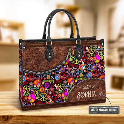 Personalized Hippie Pattern Love Peace Leather Bag - Women's Pu Leather Bag - Best Mother's Day Gifts
