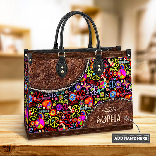 Personalized Hippie Pattern Love Peace Leather Bag - Women's Pu Leather Bag - Best Mother's Day Gifts