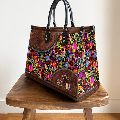 Personalized Hippie Pattern Love Peace Leather Bag - Women's Pu Leather Bag - Best Mother's Day Gifts
