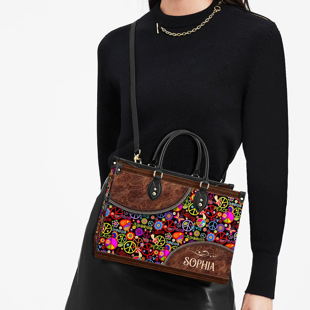 Personalized Hippie Pattern Love Peace Leather Bag - Women's Pu Leather Bag - Best Mother's Day Gifts