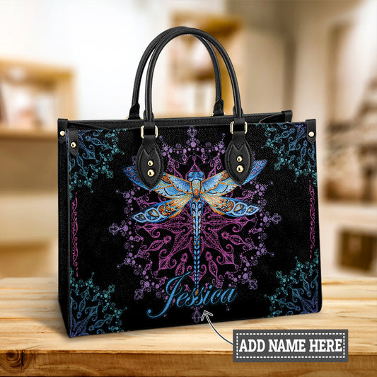Personalized Hippie Purple Dragonfly Leather Bag - Women's Pu Leather Bag - Best Mother's Day Gifts