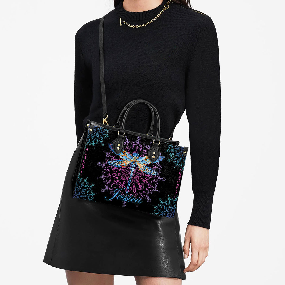 Personalized Hippie Purple Dragonfly Leather Bag - Women's Pu Leather Bag - Best Mother's Day Gifts