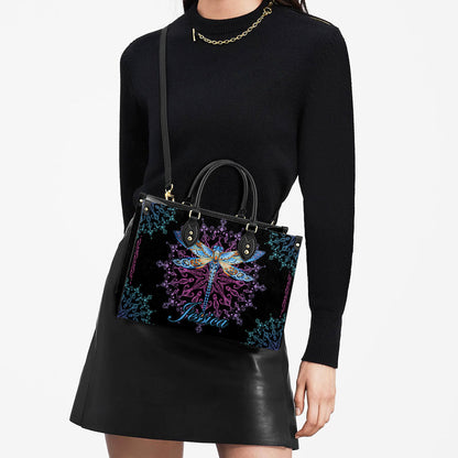 Personalized Hippie Purple Dragonfly Leather Bag - Women's Pu Leather Bag - Best Mother's Day Gifts