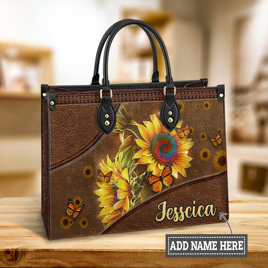 Personalized Hippie Sunflower Butterfly Leather Bag - Women's Pu Leather Bag - Best Mother's Day Gifts